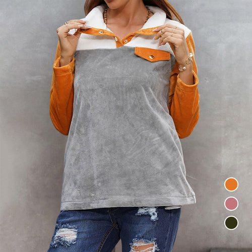 Mehrfarbiger Langärmeliger Kapuzenpullover mit Rundhalsausschnitt für Damen