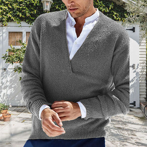 Herren einfarbiger Pullover mit V-Ausschnitt