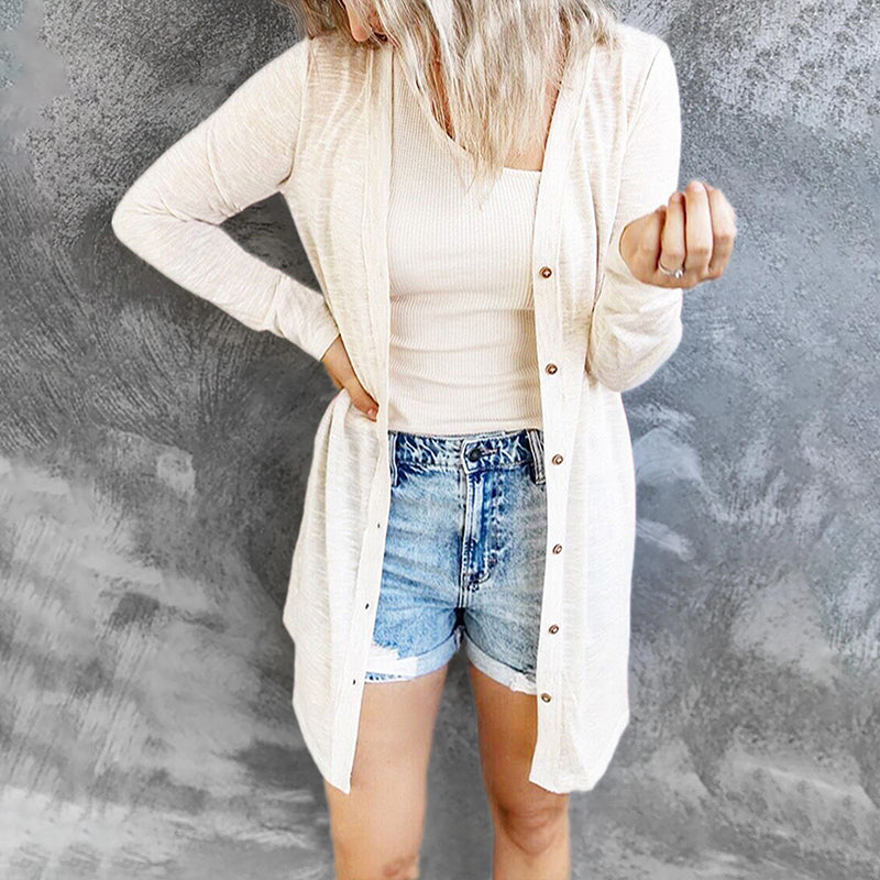 Lässige Einfarbige Langärmlige Strickjacke