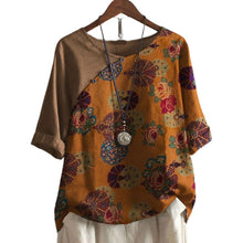 Laden Sie das Bild in den Galerie-Viewer, Kurzärmliges T-Shirt mit Blumendruck für Damen