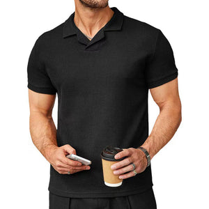 2023 Neues Sommer-Poloshirt mit Waffelmuster und V-Ausschnitt