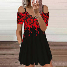 Laden Sie das Bild in den Galerie-Viewer, Stilvolles Sexy Schulterfreies Kleid Mit V-Ausschnitt Und Blumenmuster
