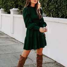 Laden Sie das Bild in den Galerie-Viewer, Damen Herbst Langarm Rundhals Prinzessin Kleid