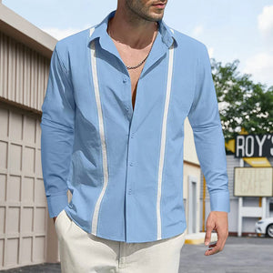 Langärmliges Cardigan-Hemd mit Revers und Farbblock für Herren