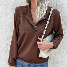 Laden Sie das Bild in den Galerie-Viewer, Lässiges Damen-Sweatshirt mit Kapuze und Knöpfen