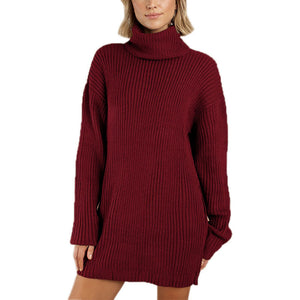 Damen Langärmliges Lockeres Pulloverkleid mit Rollkragen