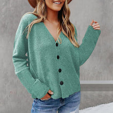 Laden Sie das Bild in den Galerie-Viewer, Damen Einfarbige Strickjacke mit Knöpfen