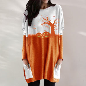 Halloween Langarmkleid mit Kürbismuster