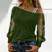 Laden Sie das Bild in den Galerie-Viewer, Damen modische schulterfreies einfarbiges langärmliges T-Shirt