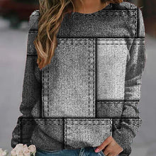 Laden Sie das Bild in den Galerie-Viewer, Damen Herbst/Winter Denim Farbblock Rundhals Langarm Pullover