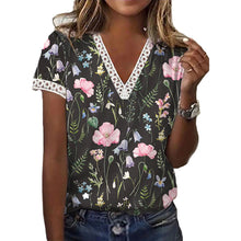 Laden Sie das Bild in den Galerie-Viewer, Bedrucktes Kurzärmeliges T-Shirt mit V-Ausschnitt für Damen