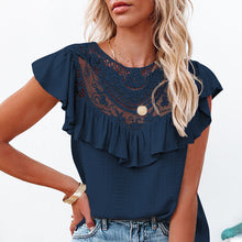 Laden Sie das Bild in den Galerie-Viewer, Damen Sommer kurzärmeliges T-Shirt mit Strickspitze