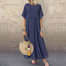 Laden Sie das Bild in den Galerie-Viewer, Halbärmeliges Gepunktetes Kleid mit Rundhalsausschnitt