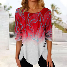 Laden Sie das Bild in den Galerie-Viewer, Bedrucktes T-Shirt mit unregelmäßigem Saum und Rundhalsausschnitt