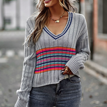 Laden Sie das Bild in den Galerie-Viewer, Täfelter Pullover mit V-Ausschnitt