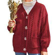 Laden Sie das Bild in den Galerie-Viewer, Langärmliger Blumenpullover mit V-Ausschnitt