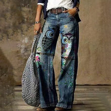 Laden Sie das Bild in den Galerie-Viewer, Damen Bedruckte Jeanshose mit weitem Bein