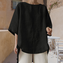 Laden Sie das Bild in den Galerie-Viewer, Einfarbiges Lässiges Lockeres Damenhemd mit Rundhalsausschnitt