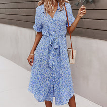 Laden Sie das Bild in den Galerie-Viewer, Lässiges Kurzärmliges Kleid mit Blumenmuster