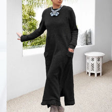 Laden Sie das Bild in den Galerie-Viewer, Langes Pullover-Strickkleid mit Rundhalsausschnitt