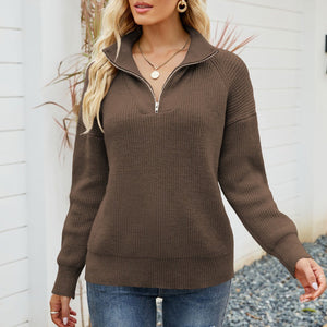 Gestrickter Langärmliger Pullover mit Reißverschluss