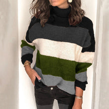 Laden Sie das Bild in den Galerie-Viewer, Gestreifter Strickpullover mit Stehkragen