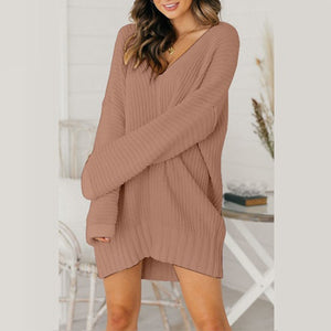 Lockere Mittellange Strickkleider mit V-Ausschnitt für Damen