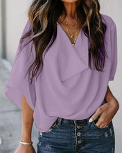 Laden Sie das Bild in den Galerie-Viewer, Einfarbige Chiffon-Bluse Mit V-Ausschnitt Für Damen
