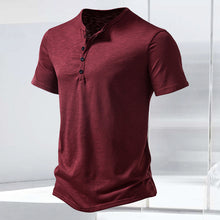 Laden Sie das Bild in den Galerie-Viewer, T-Shirt mit Henley-Kragen aus geflammter Baumwolle