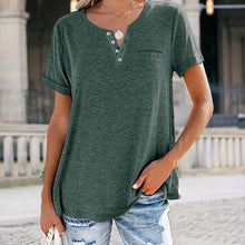 Laden Sie das Bild in den Galerie-Viewer, Modisches einfarbiges kurzärmeliges T-shirt mit Tasche