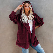 Laden Sie das Bild in den Galerie-Viewer, Langärmlige Lässige Einfarbige Strickjacke mit Kapuze