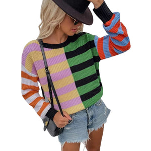 Gestreifter Lockerer Strickpullover mit Rundhalsausschnitt