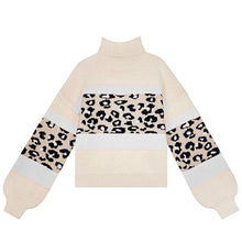 Laden Sie das Bild in den Galerie-Viewer, Rollkragen-Strickpullover mit Leopardenmuster und Farbblock