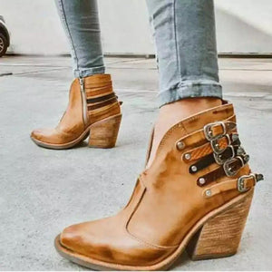 Damen Lederstiefel mit Gürtelschnalle