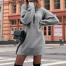 Laden Sie das Bild in den Galerie-Viewer, Damen Langärmliges Lockeres Pulloverkleid mit Rollkragen