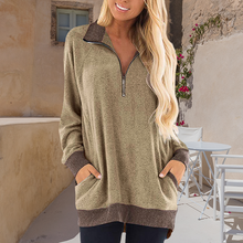 Laden Sie das Bild in den Galerie-Viewer, Damen Lässiges Langärmliges T-Shirt mit Reißverschluss und Tasche