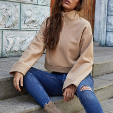 Laden Sie das Bild in den Galerie-Viewer, Langärmliges Lockeres T-Shirt mit Reißverschluss