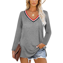 Laden Sie das Bild in den Galerie-Viewer, Gestreifte Einsätze mit langen Ärmeln mit V-Ausschnitt