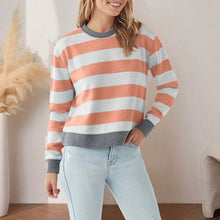 Laden Sie das Bild in den Galerie-Viewer, Gestreiftes Langarm-Sweatshirt mit Rundhalsausschnitt