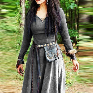 Retro einfarbiges Ethno-Kleid mit hoher Taille