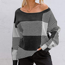 Laden Sie das Bild in den Galerie-Viewer, Damen Plaid-Kontrast-Strickpullover