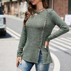 Geschlitzter Strickpullover mit Rundhalsausschnitt für Damen