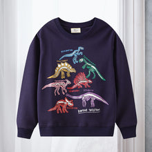 Laden Sie das Bild in den Galerie-Viewer, Rundhals-Sweatshirt mit leuchtenden Dinosauriern