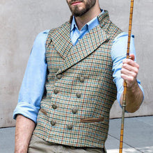 Laden Sie das Bild in den Galerie-Viewer, Karierte, zweireihige, schmale Cargoweste mit Anzugkragen