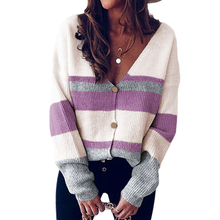 Laden Sie das Bild in den Galerie-Viewer, Gestreifte Strickjacke mit V-Ausschnitt