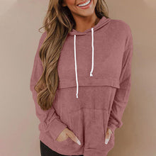 Laden Sie das Bild in den Galerie-Viewer, Einfarbiger Langärmeliger Kapuzenpullover mit Kordelzug