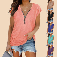 Laden Sie das Bild in den Galerie-Viewer, Lässiges Sommer-T-Shirt mit Brustreißverschluss für Damen