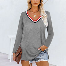 Laden Sie das Bild in den Galerie-Viewer, Gestreifte Einsätze mit langen Ärmeln mit V-Ausschnitt