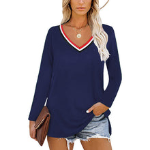 Laden Sie das Bild in den Galerie-Viewer, Gestreifte Einsätze mit langen Ärmeln mit V-Ausschnitt