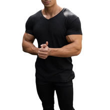 Laden Sie das Bild in den Galerie-Viewer, Einfarbiges Atmungsaktives Strick-T-Shirt Mit V-Ausschnitt